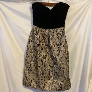 Atelier Alyce Satin Rouge Collection Black & Gold Strapless Dress.